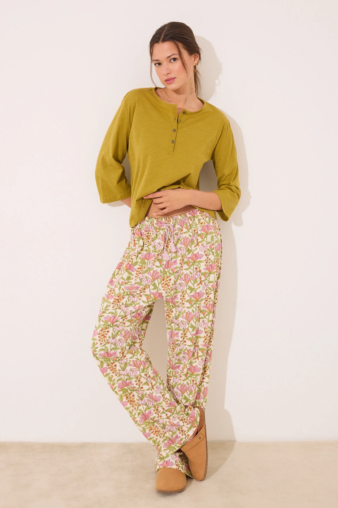 Long lounge trouser 100% cotton flowers - Image 4