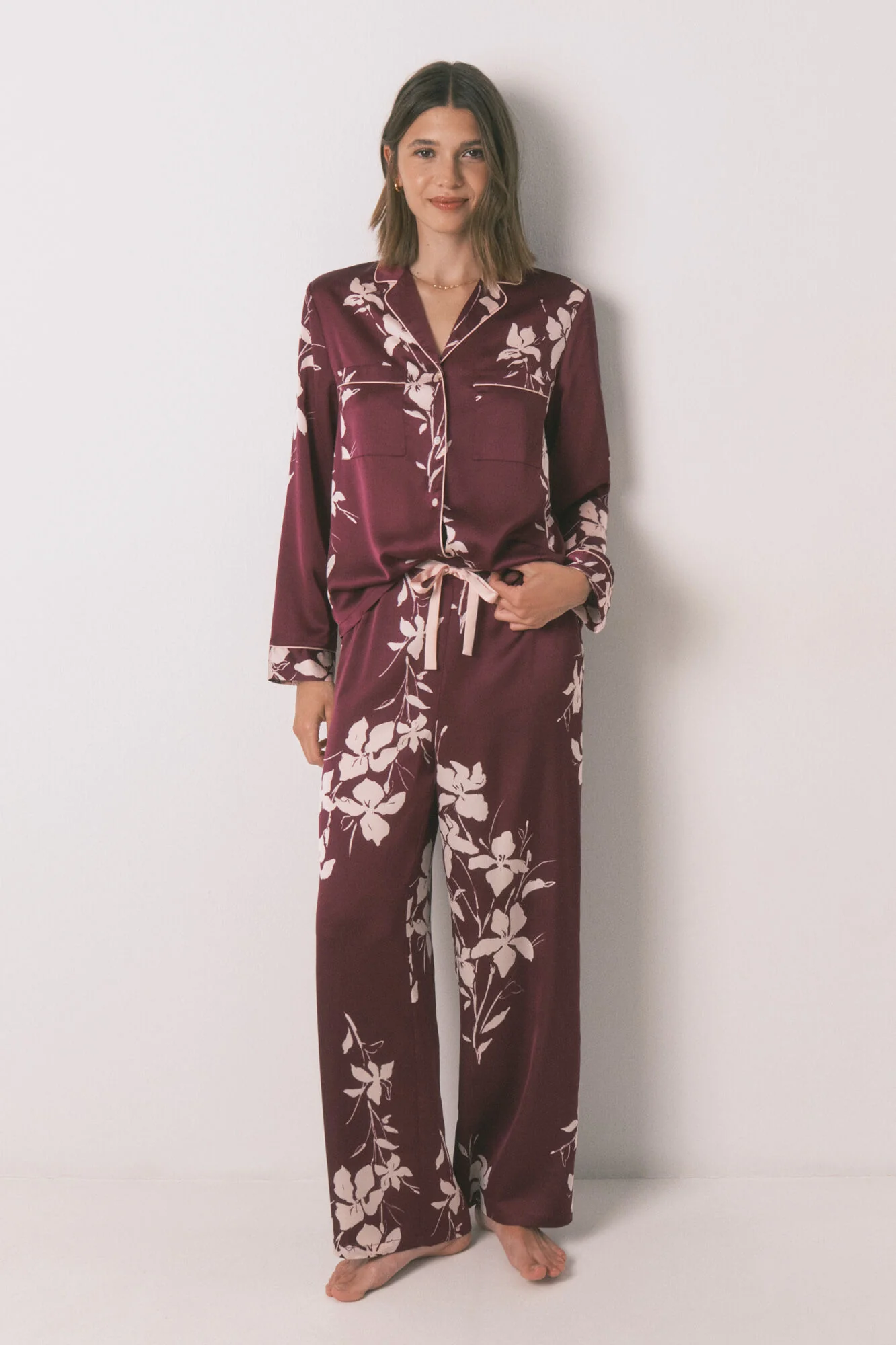 Long maroon floral classic pyjamas