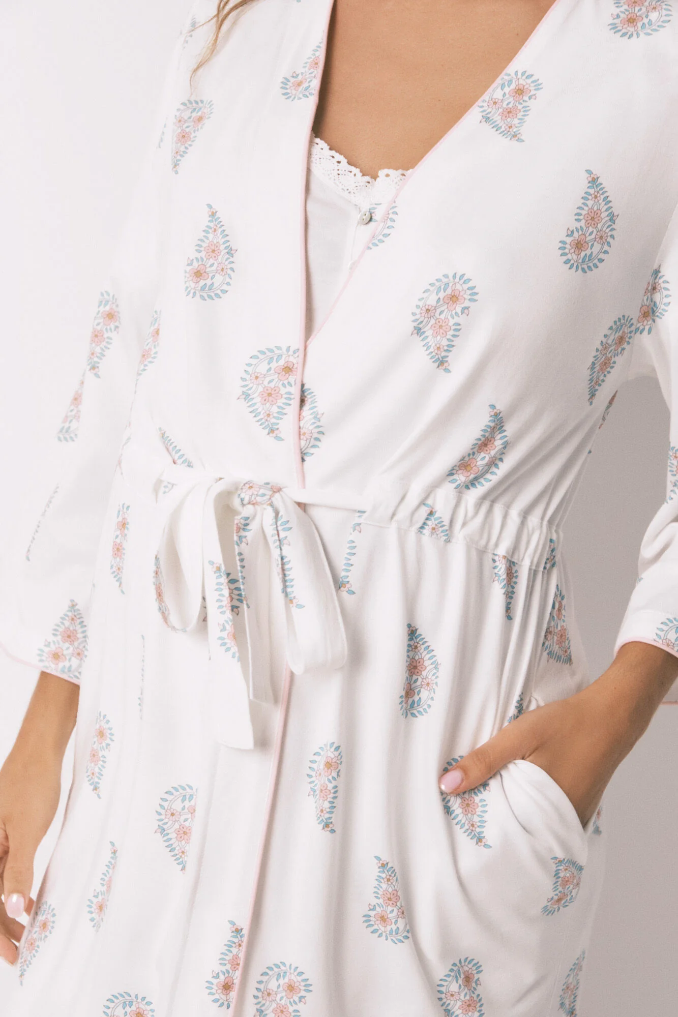 Long " maternity " robe with ivory stamp print - Image 3