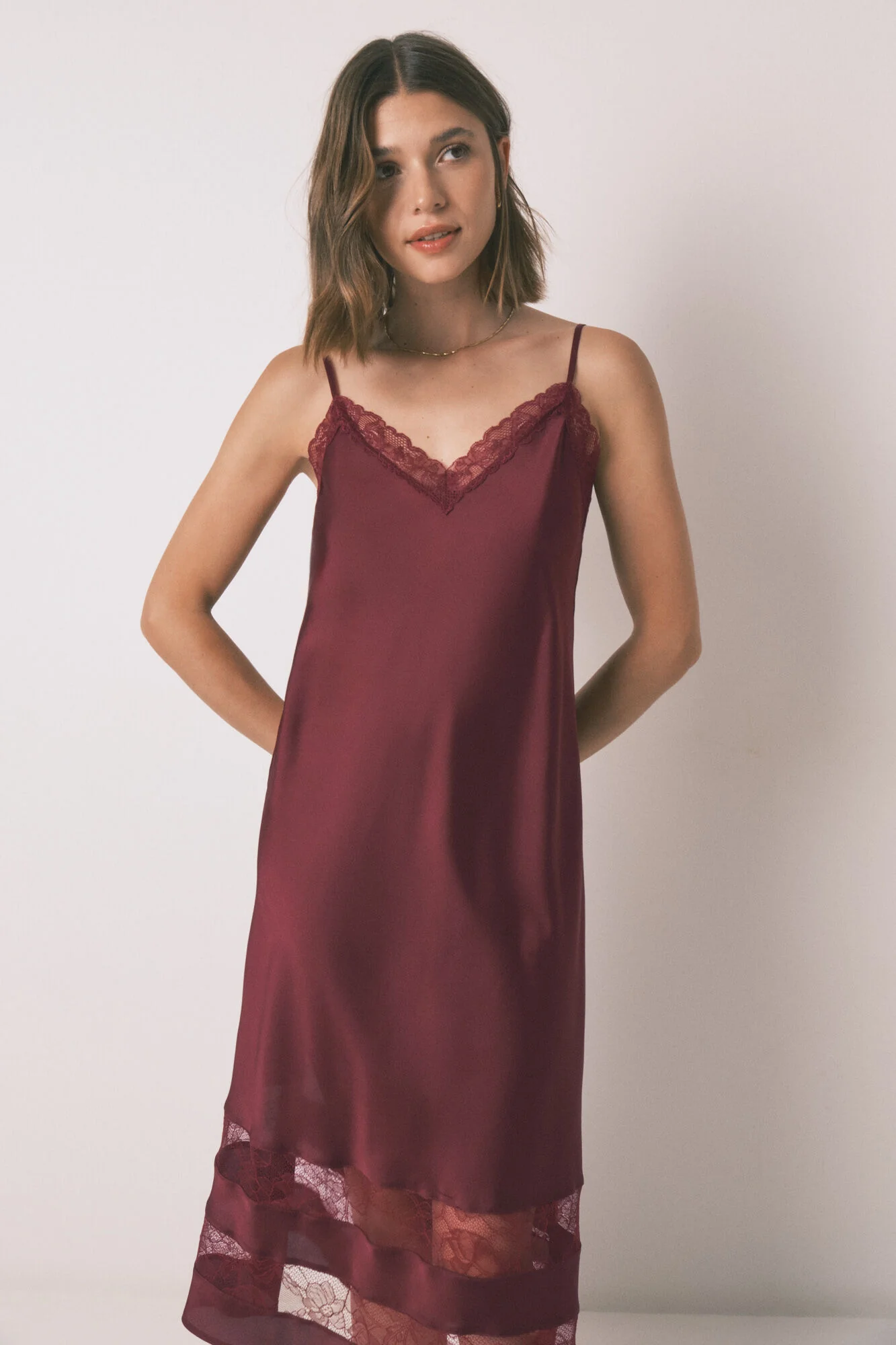 Long nightgown wine lace nightgown - Image 6