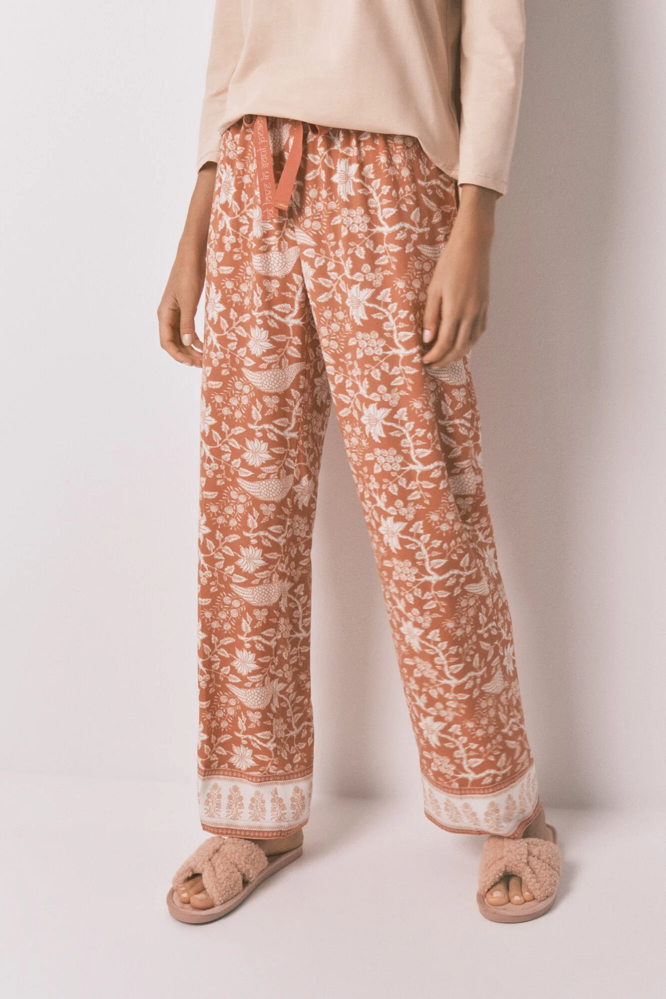 Long orange floral viscose trouser - Image 2