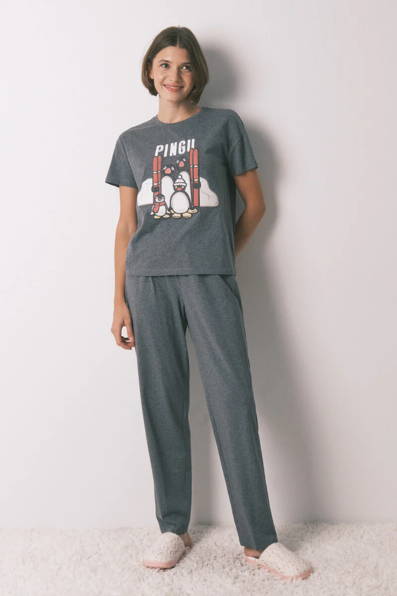 Long pyjamas 100% cotton grey Pingu