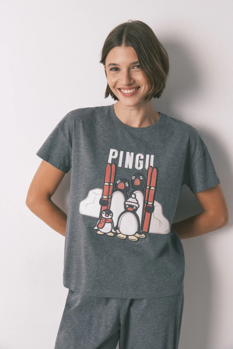 Long pyjamas 100% cotton grey Pingu - Image 3