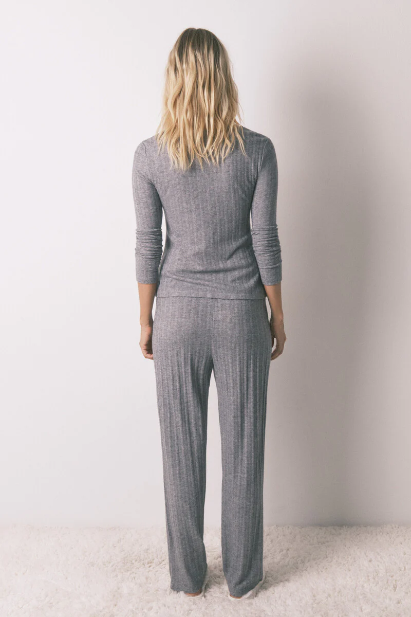 Long pyjamas grey tricot jersey-knit pajamas - Image 2