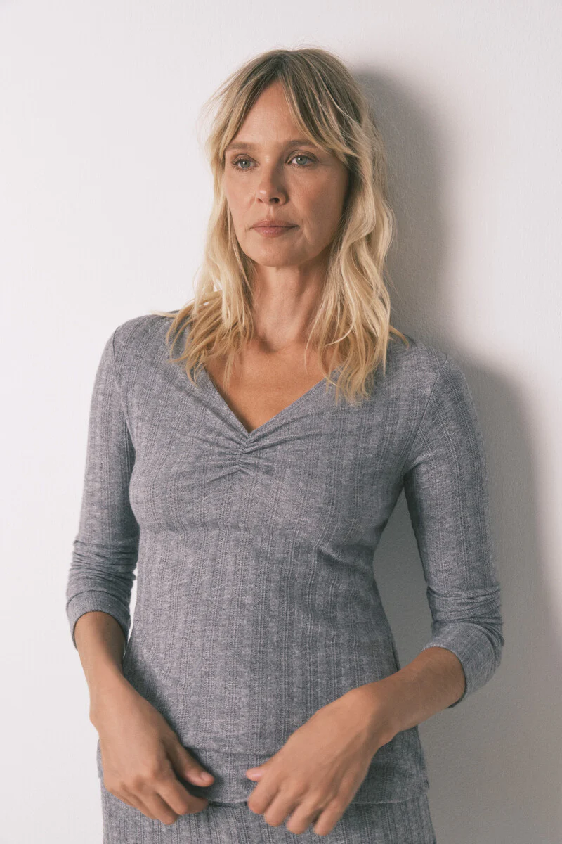 Long pyjamas grey tricot jersey-knit pajamas - Image 3