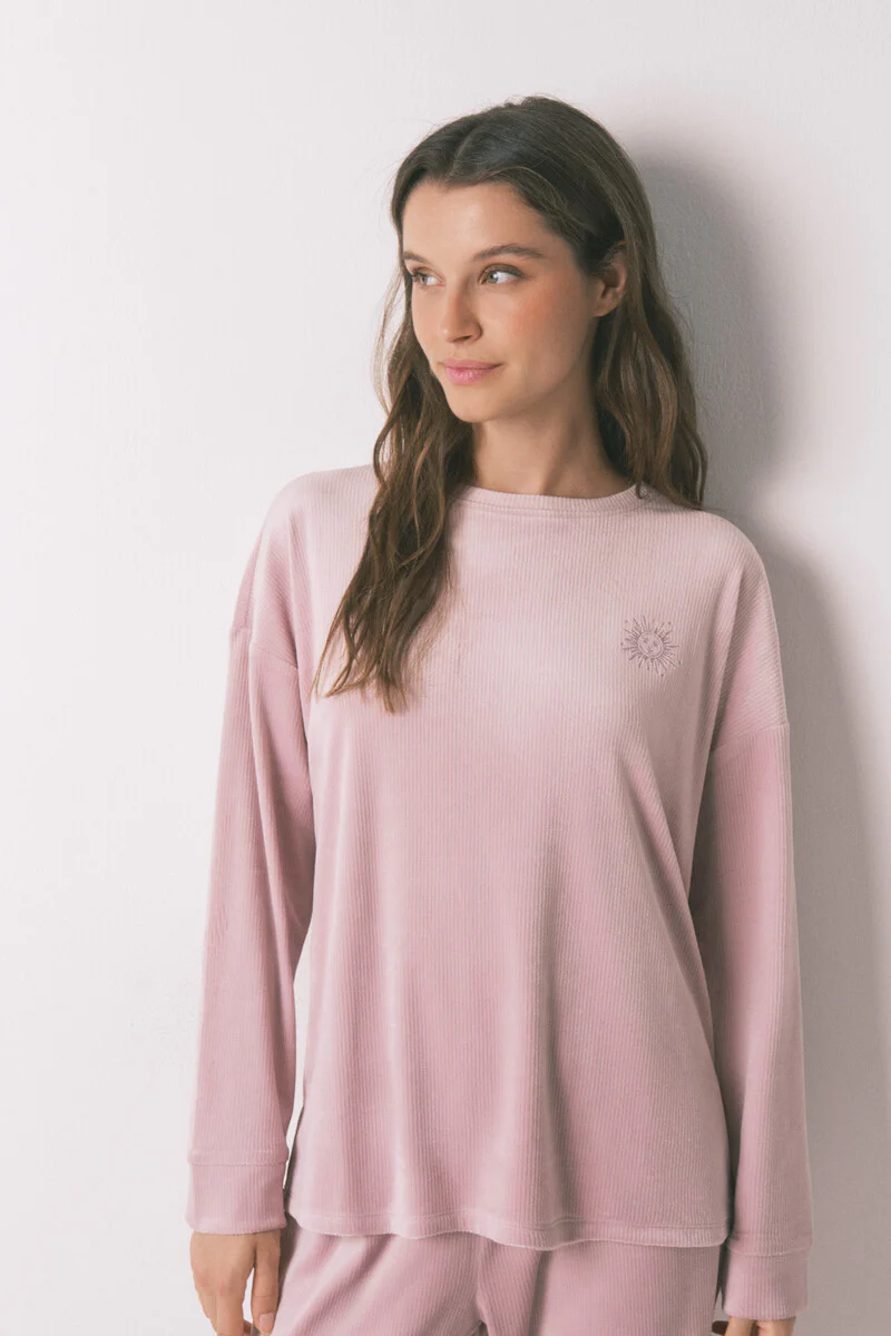 Long pyjamas pink velvet ribbed pajamas - Image 6