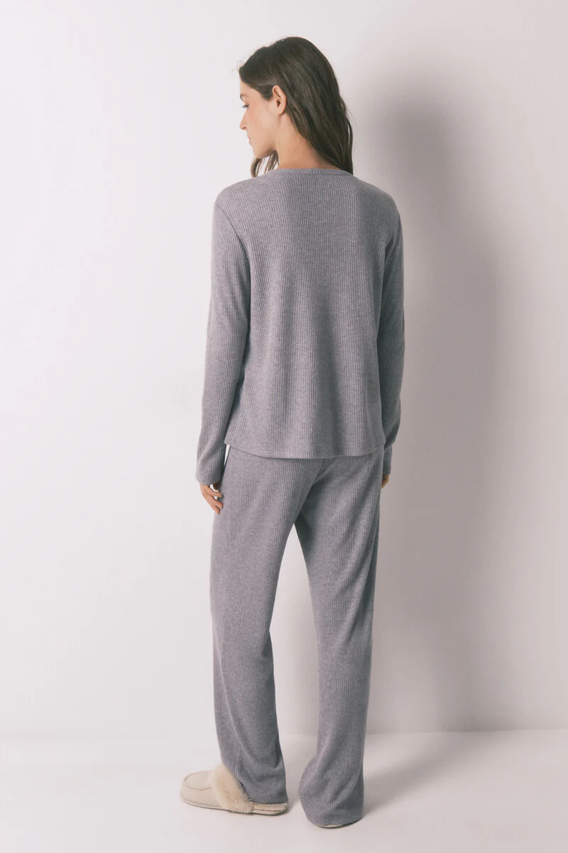 Long pyjamas rib in shiny grey - Image 2