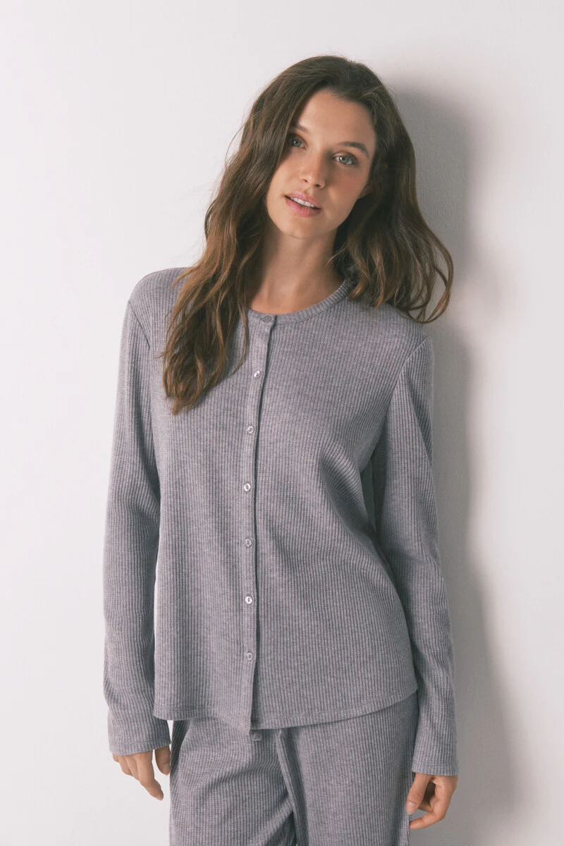 Long pyjamas rib in shiny grey - Image 5