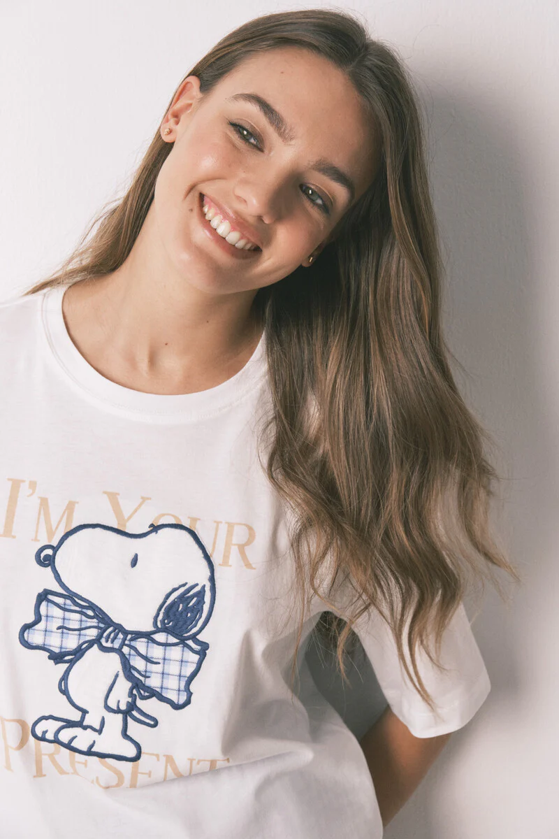 Long pyjamas short sleeve sleeved cotton Snoopy Vichy pyjamas - Image 5
