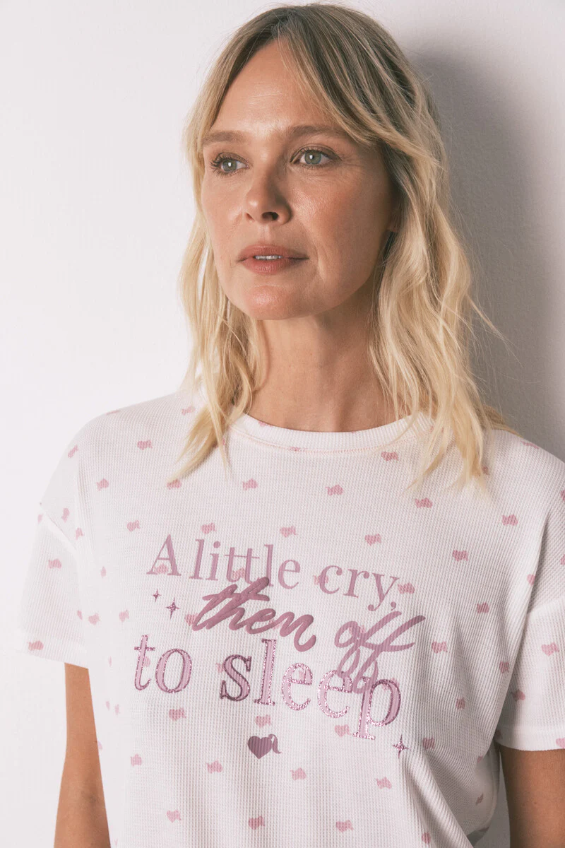 Long pyjamas with short waffle fabric T-shirt - Image 6