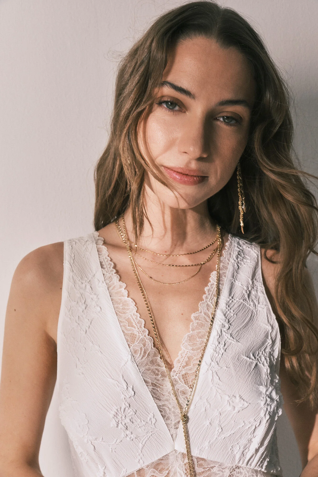 Long satin jacquard nightdress in White - Image 3