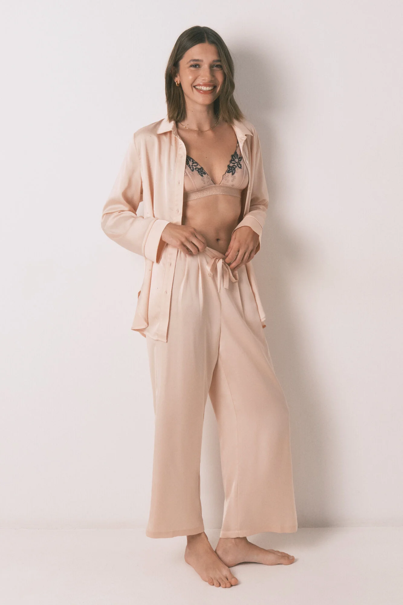 Long satin strass pajama in orange