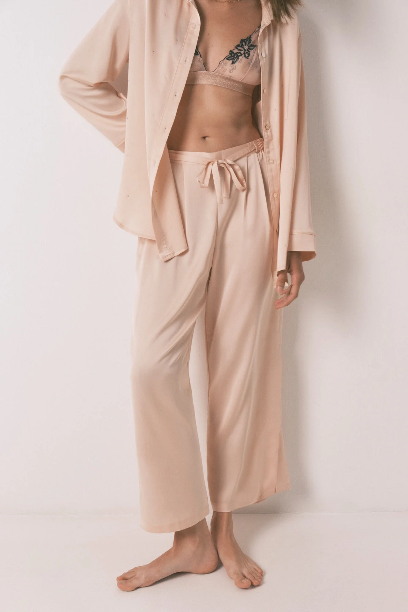 Long satin strass pajama in orange - Image 2