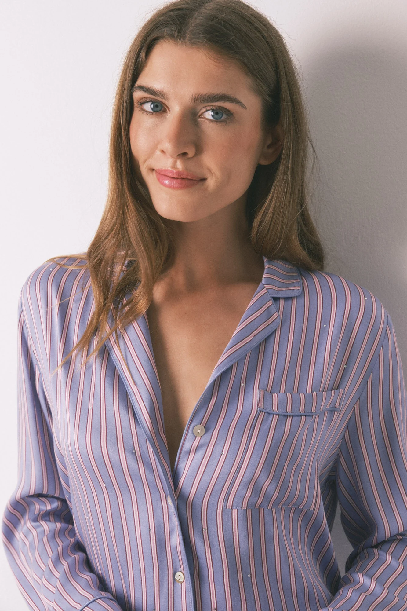 Long satin striped print classic pyjamas - Image 5