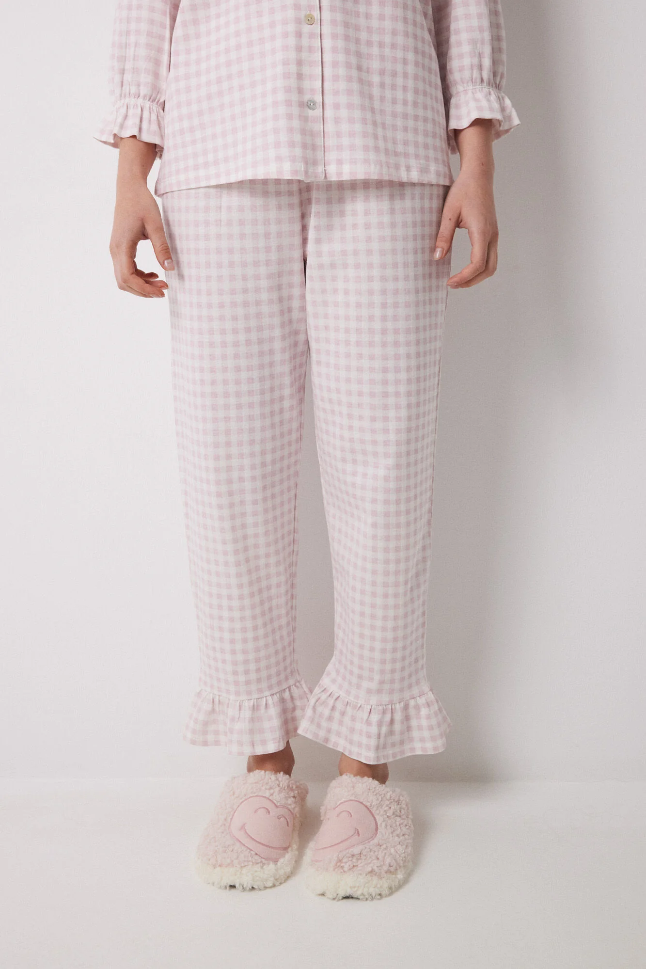 Long shirt pajamas 100% cotton pink checkered - Image 4