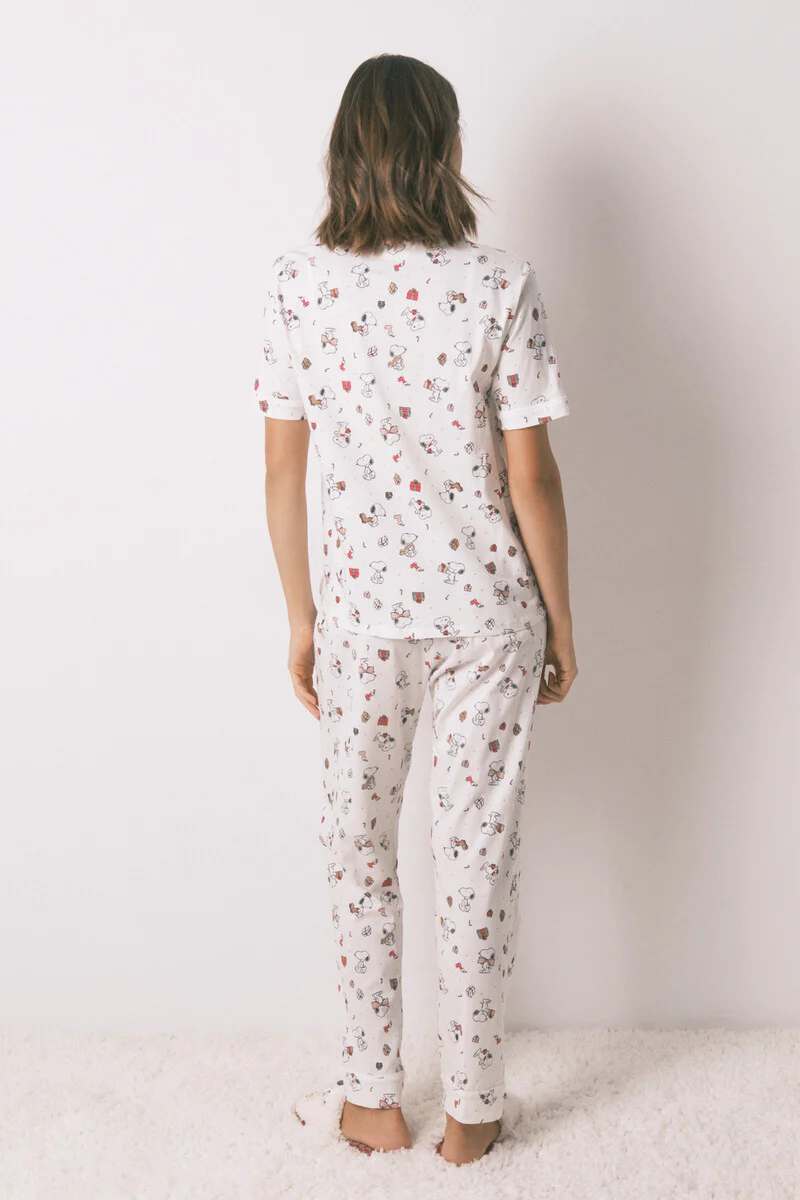 Long shirt-style 100% cotton white pajamas Snoopy - Image 2
