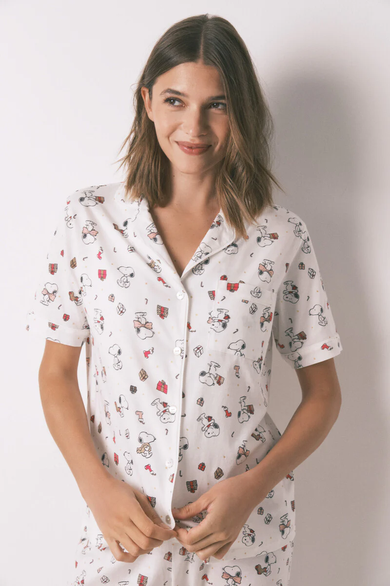 Long shirt-style 100% cotton white pajamas Snoopy - Image 4