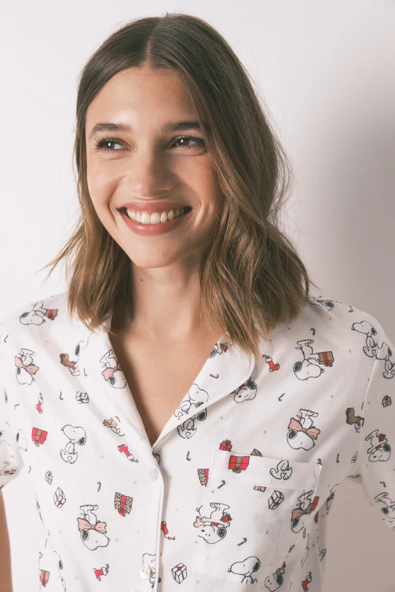 Long shirt-style 100% cotton white pajamas Snoopy - Image 5