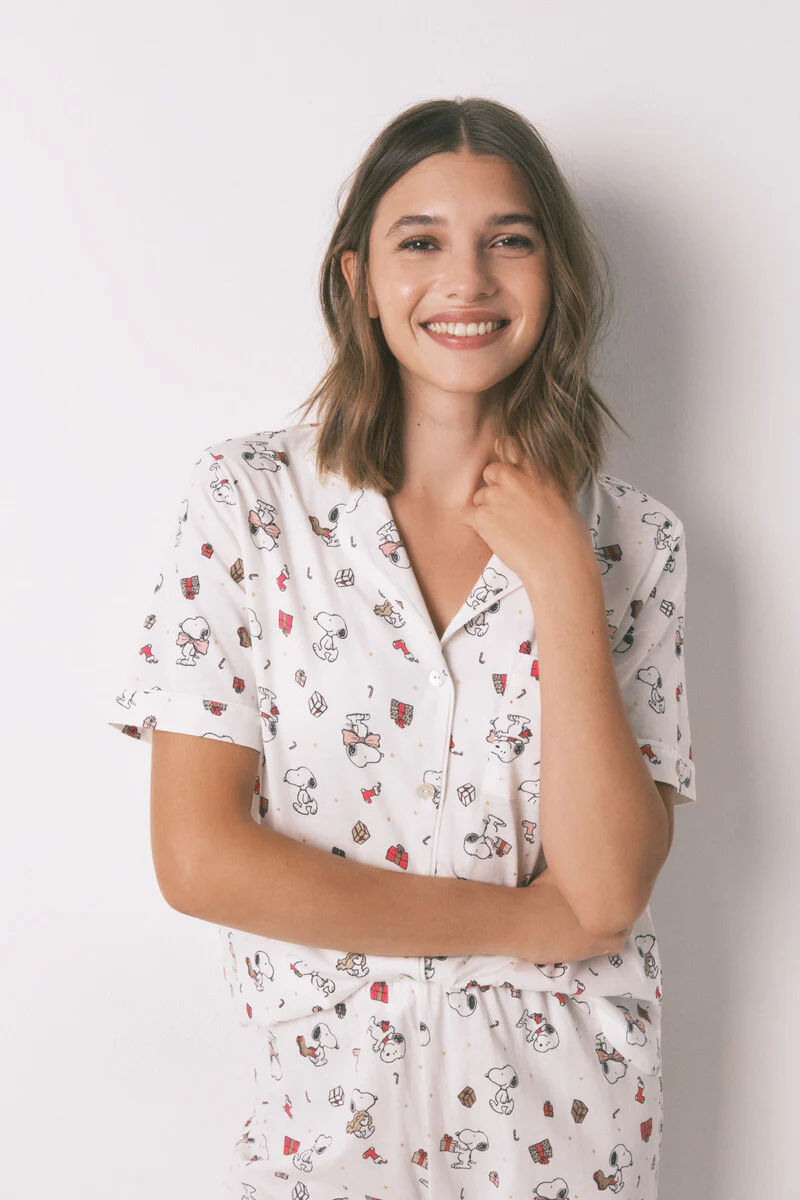 Long shirt-style 100% cotton white pajamas Snoopy - Image 6