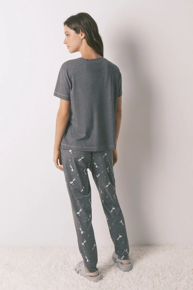 Long , short sleeve 100% cotton Snoopy long pyjamas - Image 2