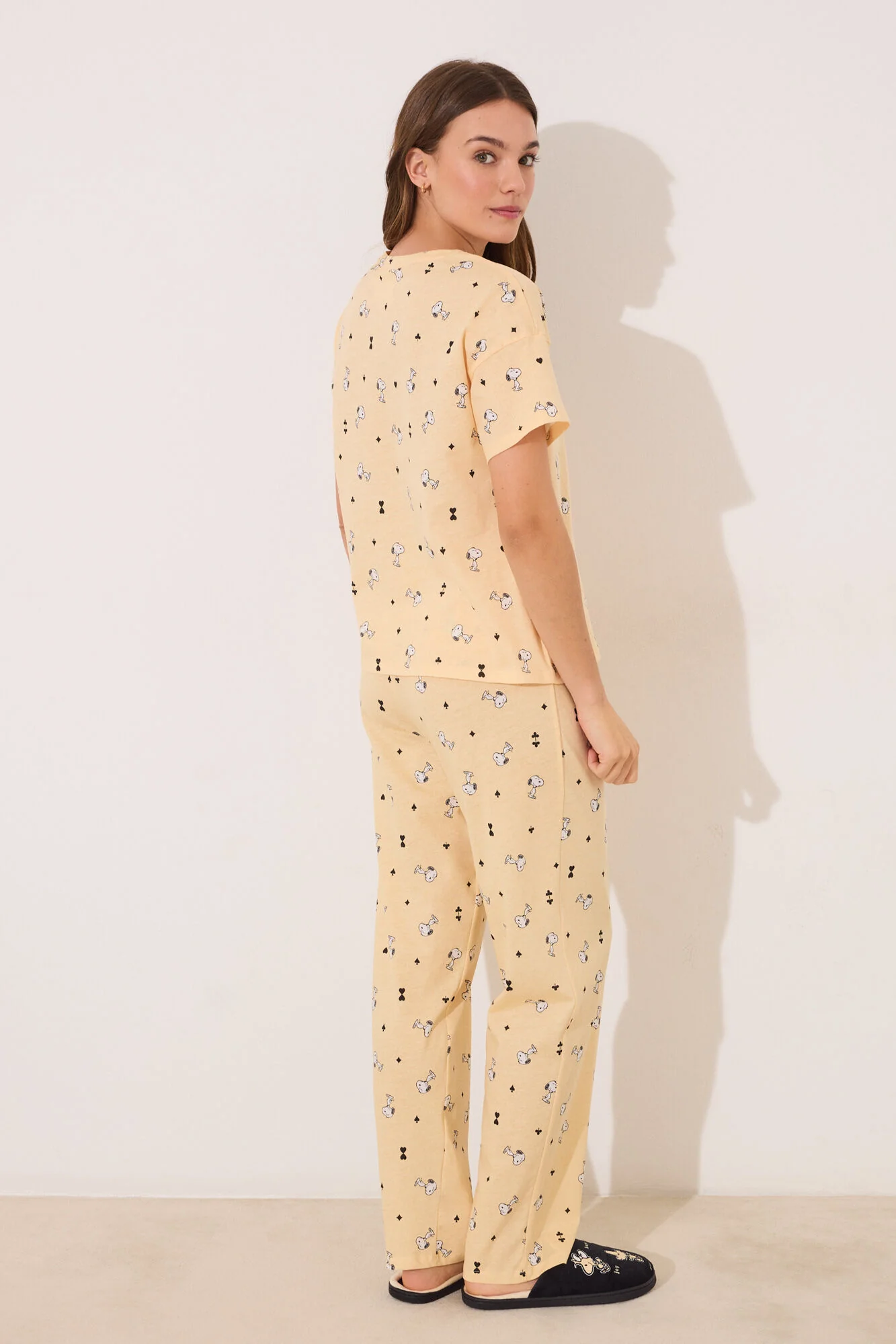 Long short sleeve cotton long pyjamas Snoopy yellow - Image 2