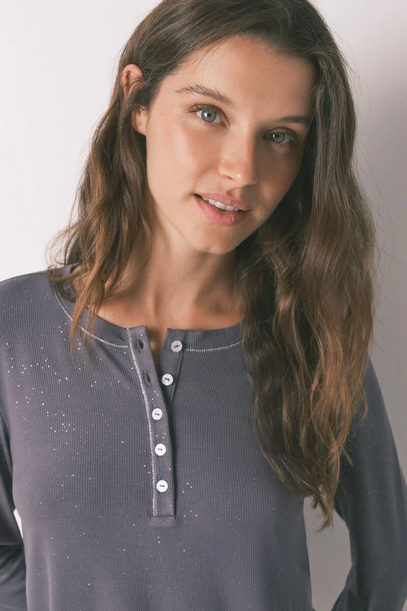 Long sleeve glossy grey viscose T-shirt - Image 3