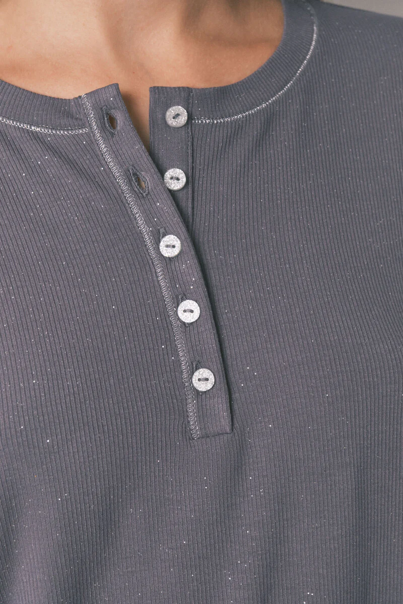 Long sleeve glossy grey viscose T-shirt - Image 4