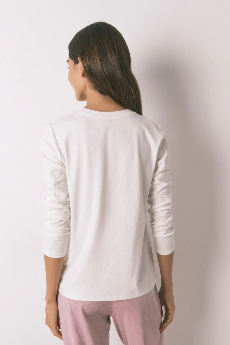 Long sleeve glossy white viscose T-shirt - Image 4