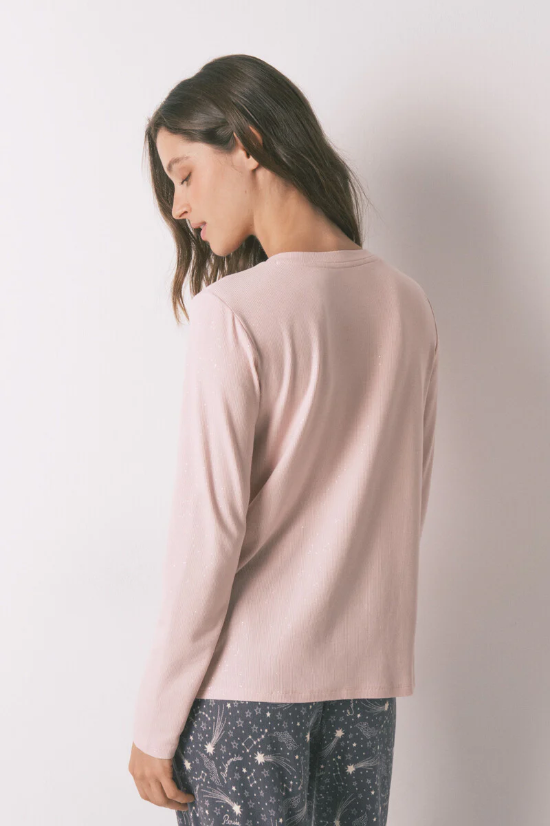 Long sleeve pink glitter viscose T-shirt - Image 4