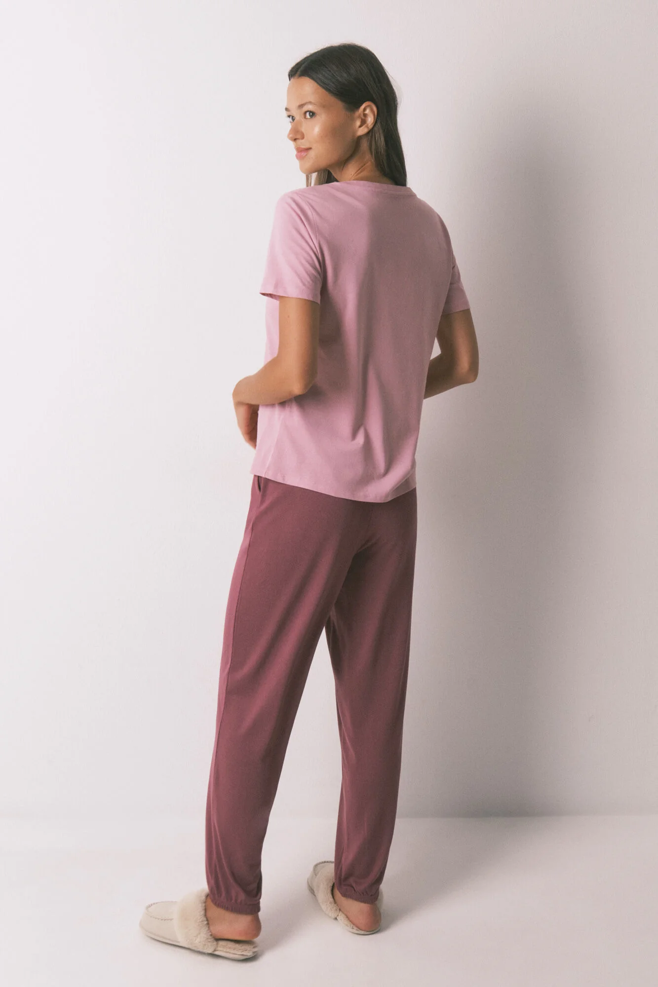 Long soft jersey-knit maroon trouser - Image 4