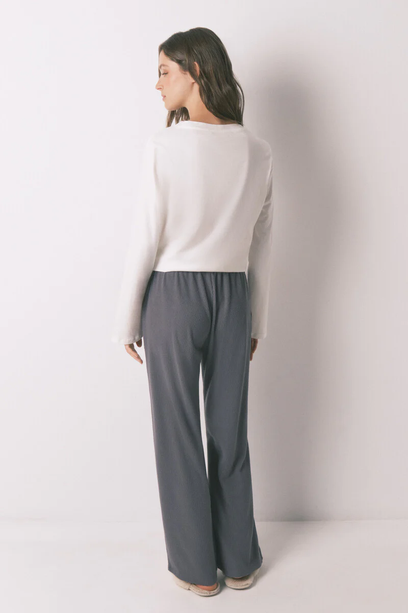 Long soft textured grey fleece trouser - Image 2