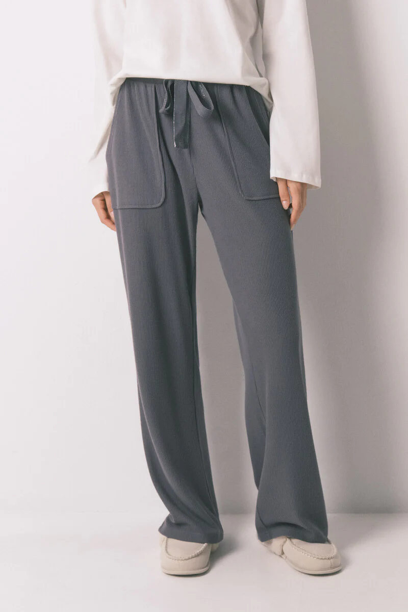 Long soft textured grey fleece trouser - Image 3
