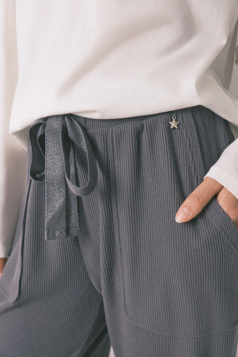 Long soft textured grey fleece trouser - Image 4