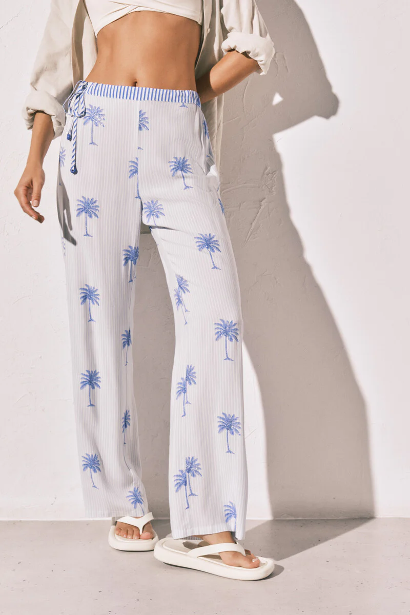 Long trousers with palm tree stripe print - Image 3