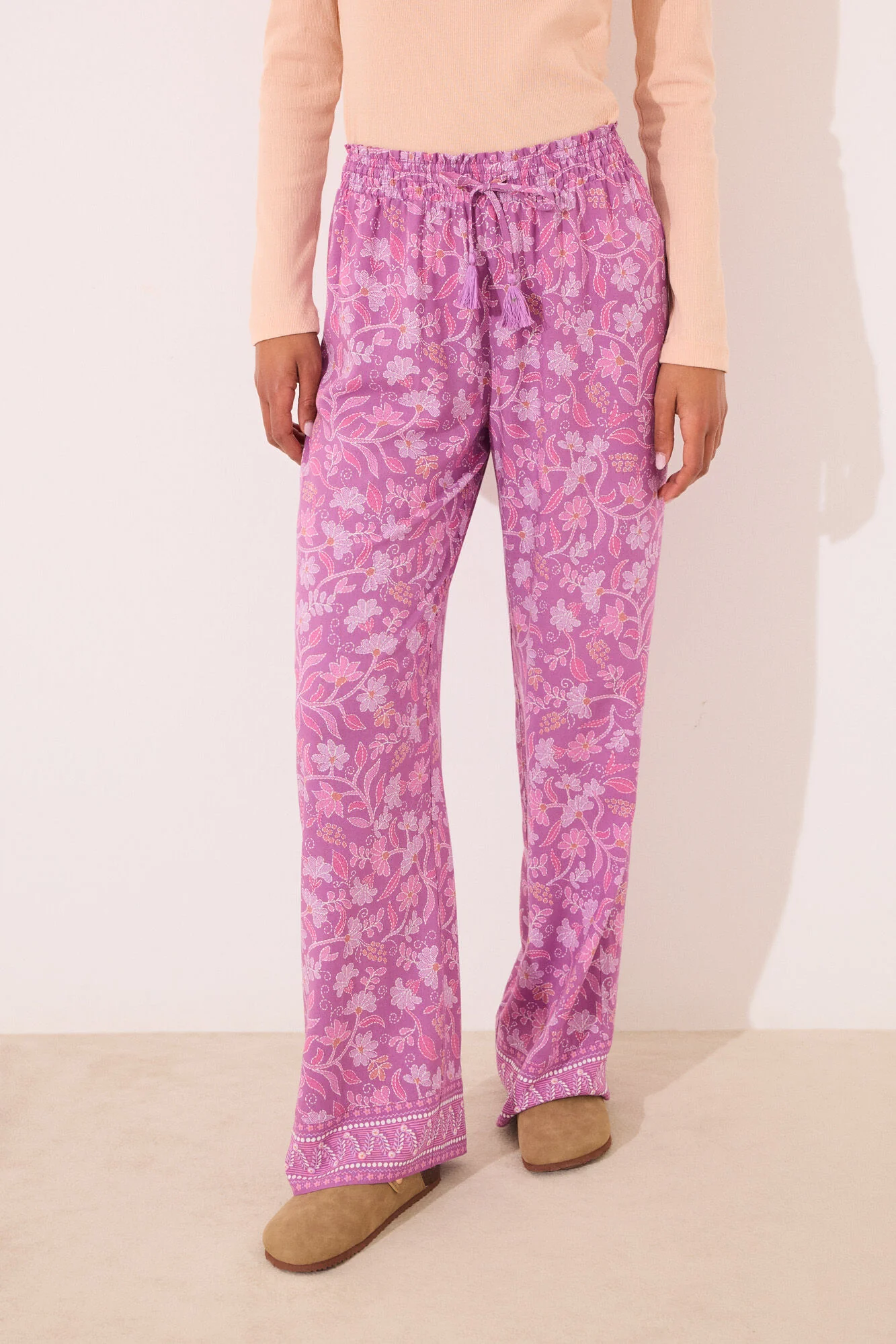 Long viscose trouser with boho floral print - Image 2
