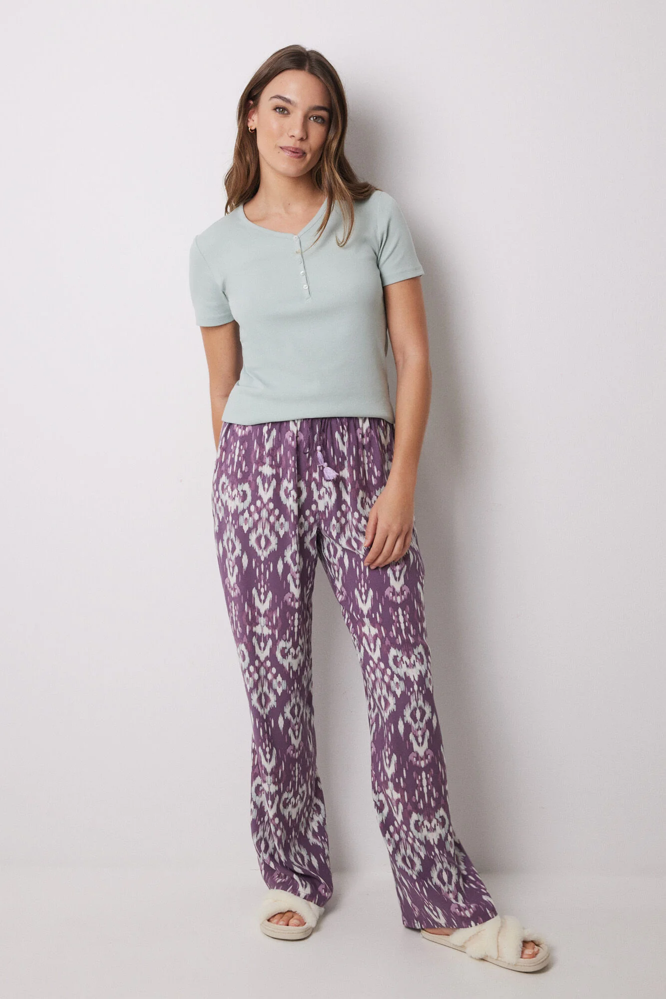 Long viscose trousers with ikat print - Image 4