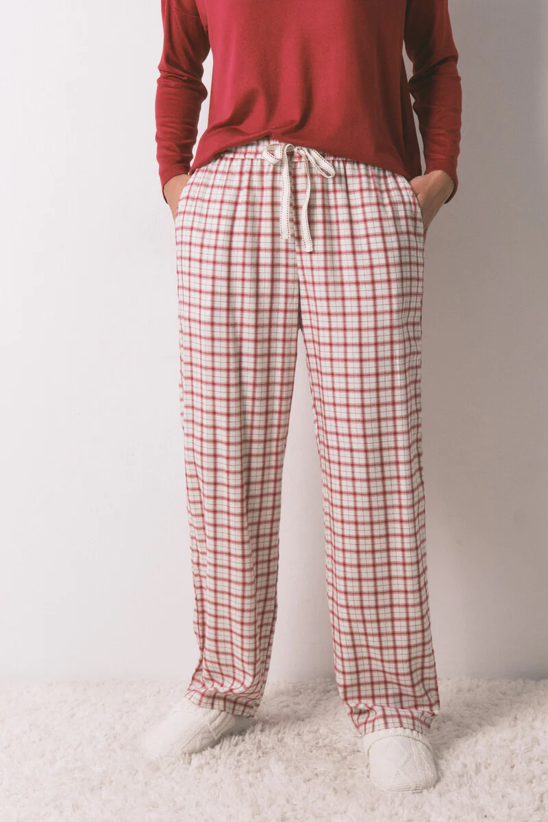 Long white plaid print trouser - Image 2