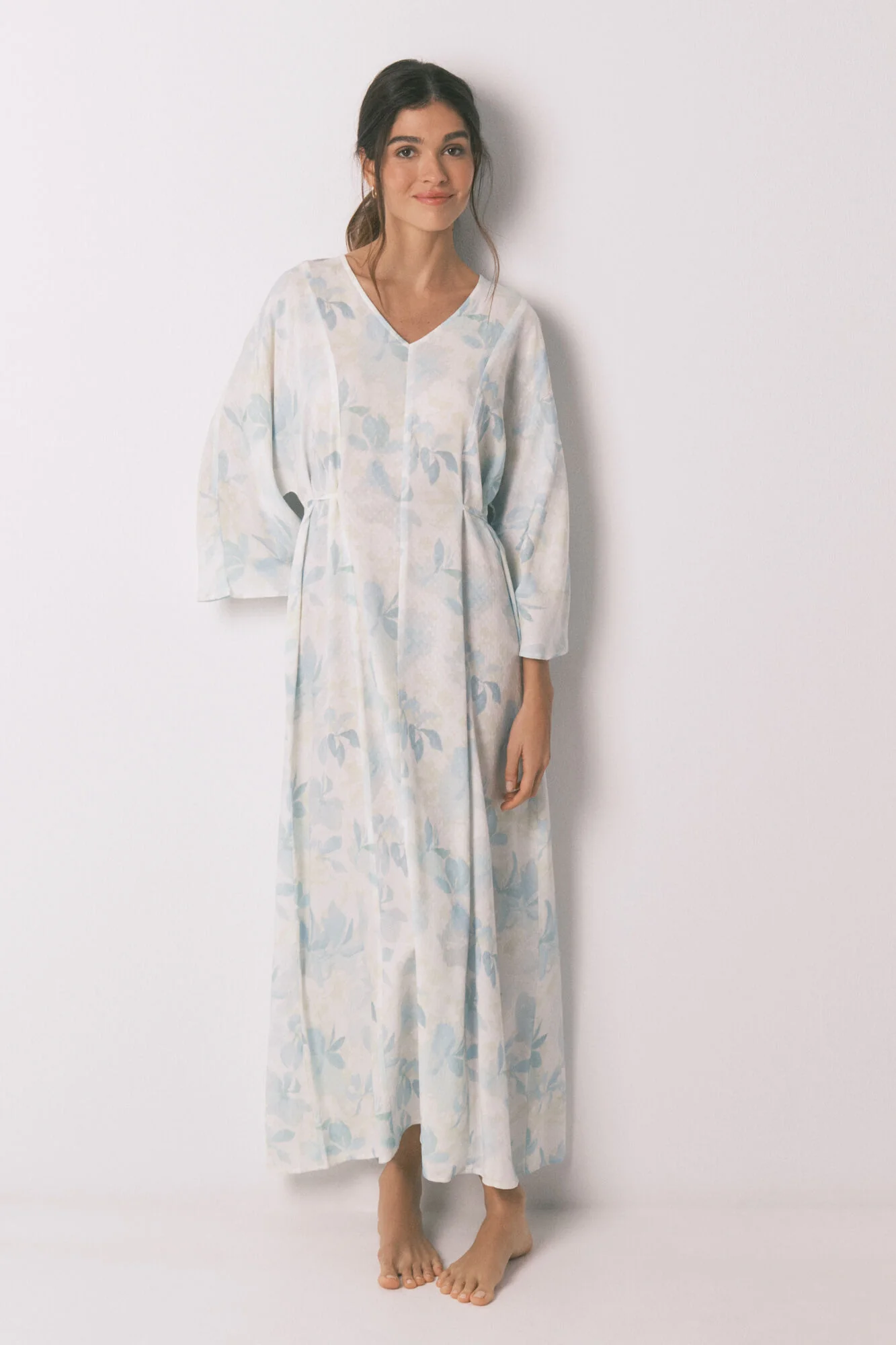 Long wrap nightgown with belt