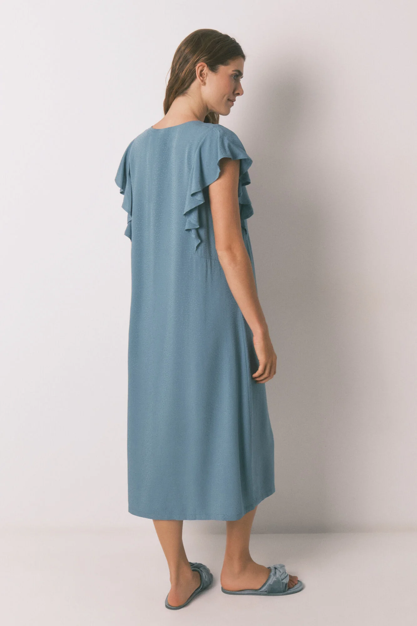 Loose blue floral midi nightgown - Image 3