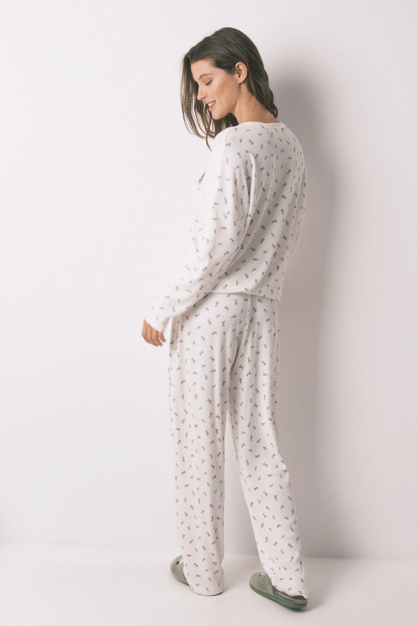 Mafalda ivory 100% cotton ribbed long pyjamas - Image 3