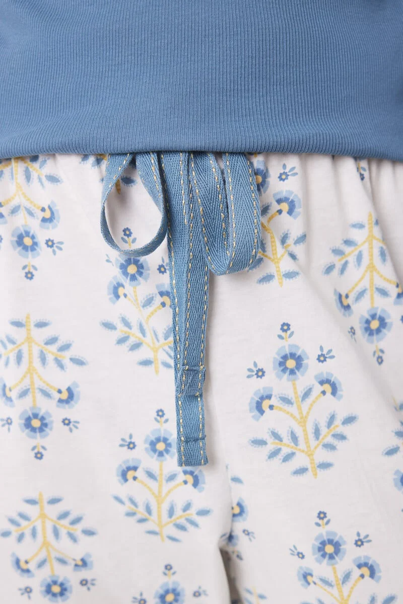 Long blue cotton floral pyjamas - Image 5