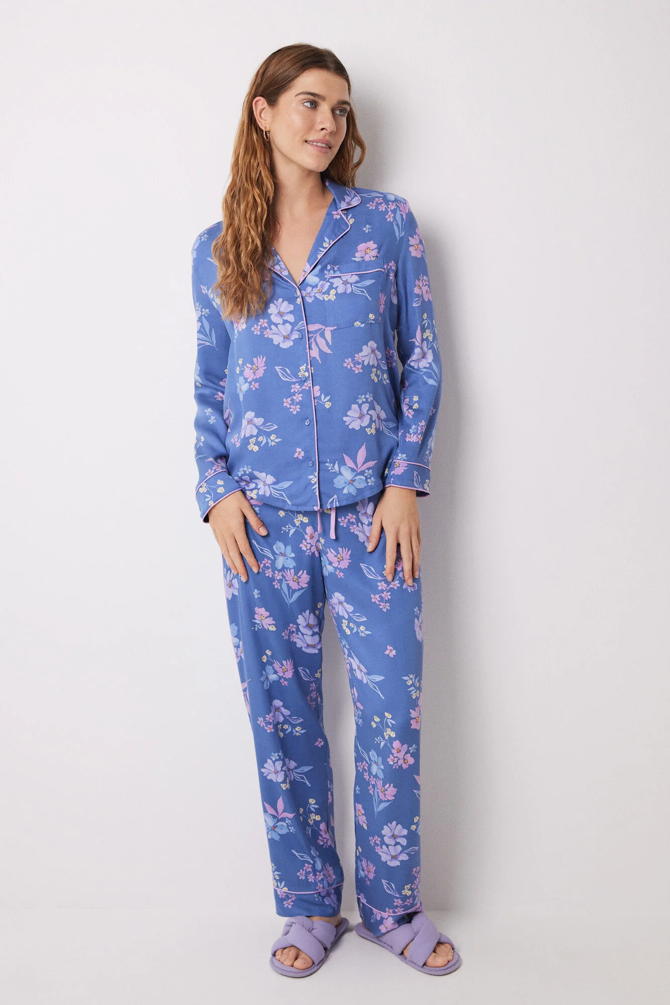Blue floral soft touch shirt pajamas