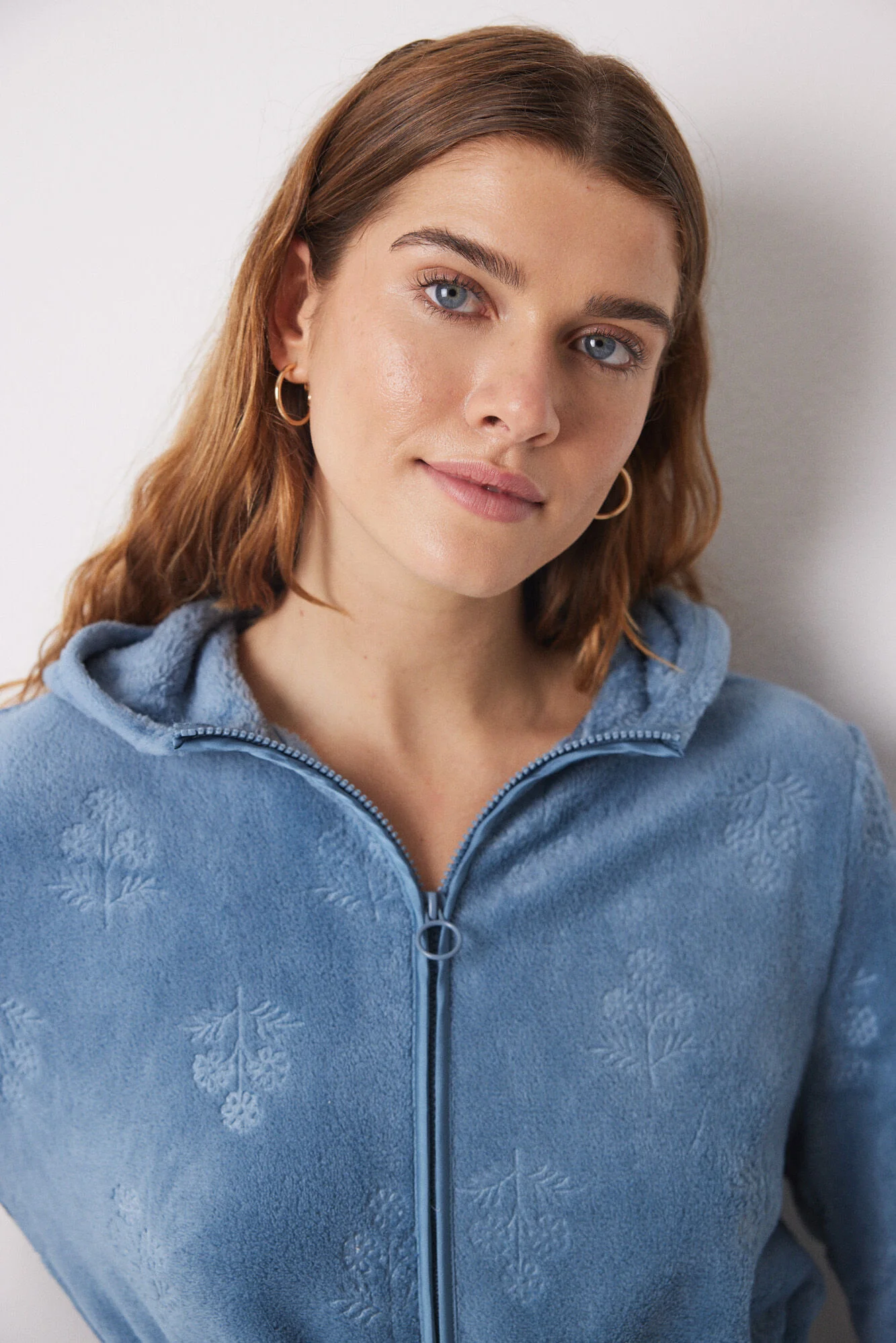 Short blue floral fleece fleece robe - Image 2
