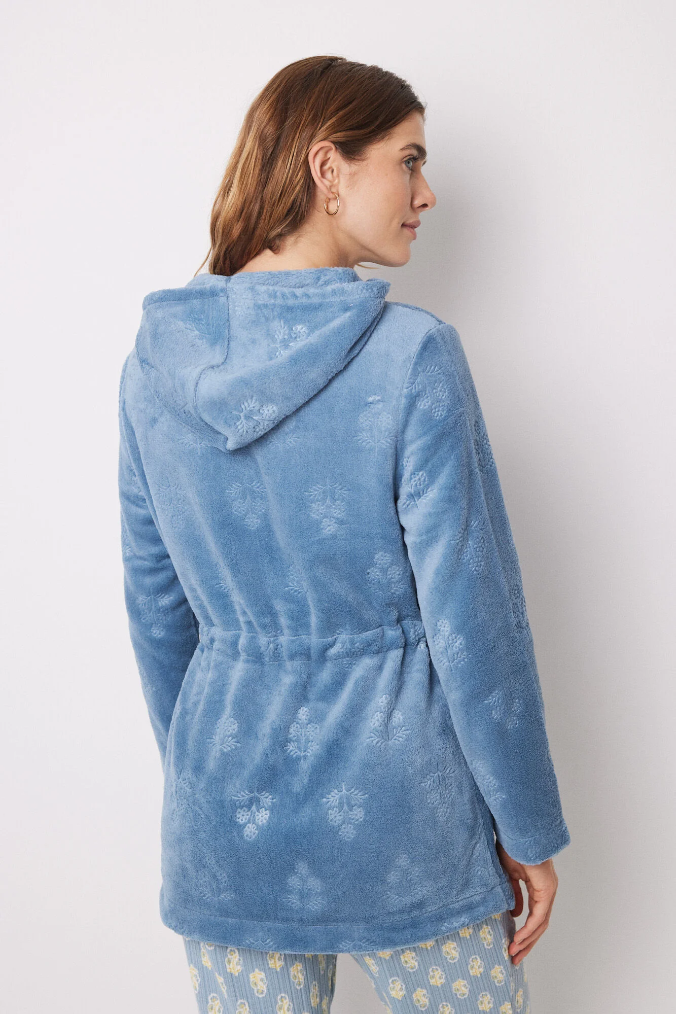 Short blue floral fleece fleece robe - Image 3