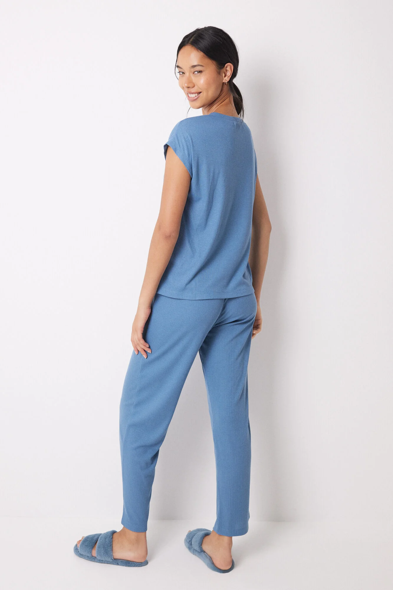 Blue ribbed short sleeve set - Image 4