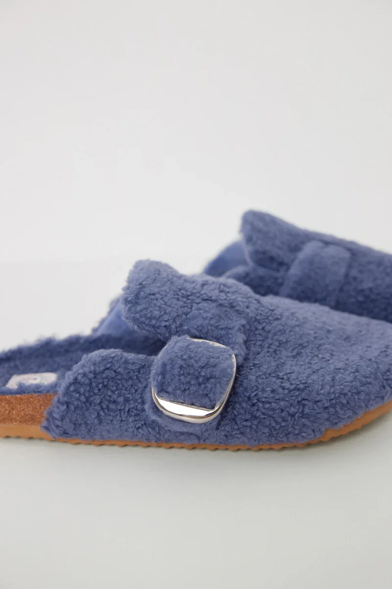 Blue sheepskin faux shearling slippers - Image 2