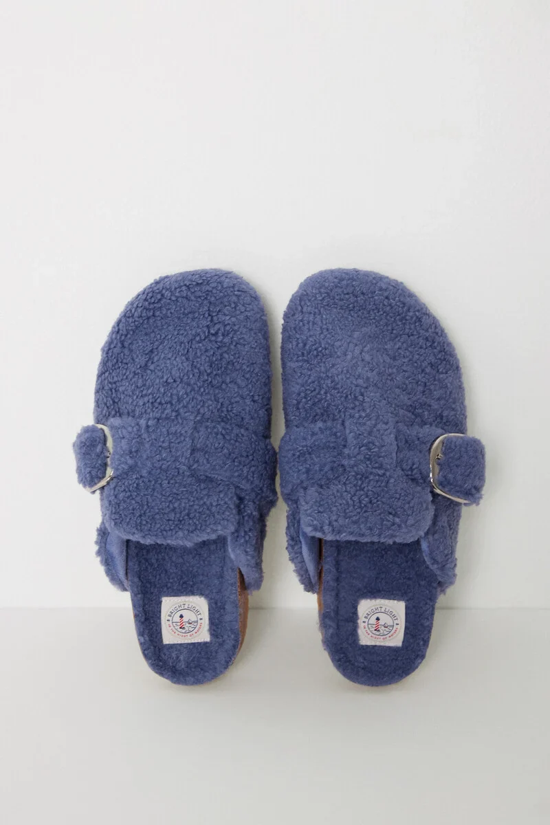 Blue sheepskin faux shearling slippers - Image 4