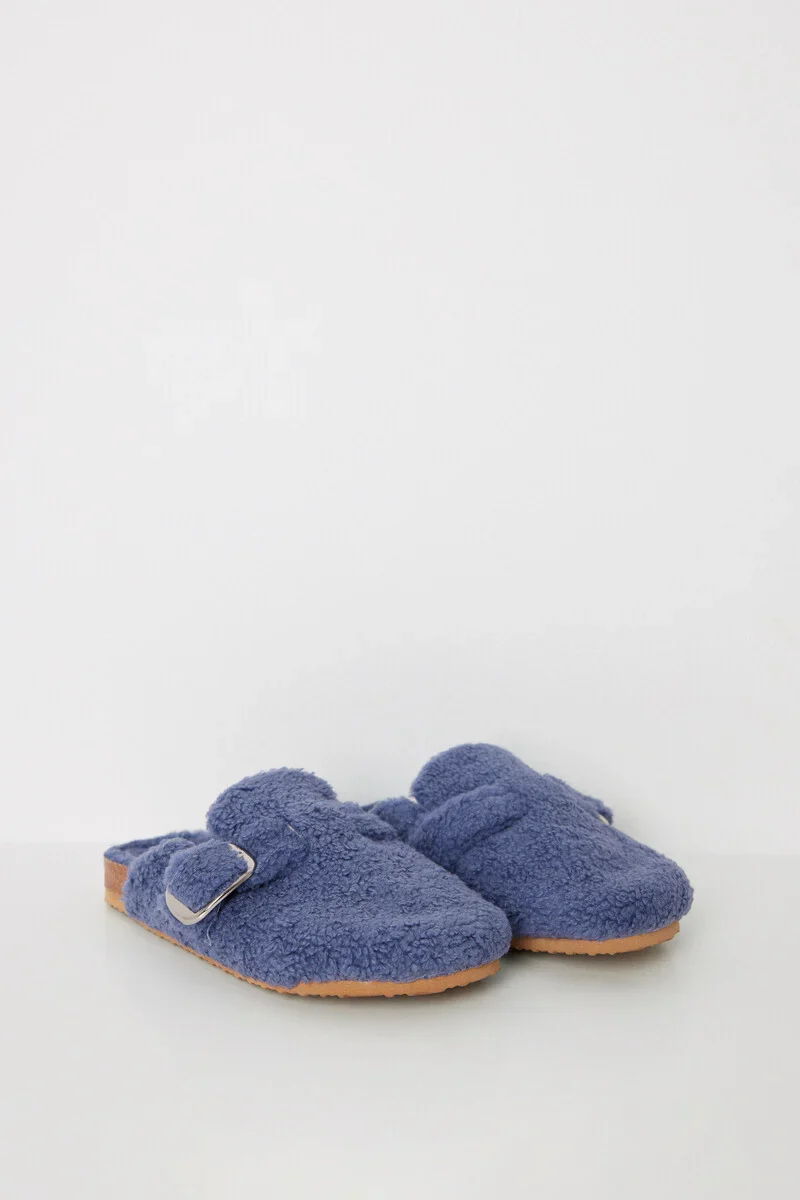 Blue sheepskin faux shearling slippers - Image 6