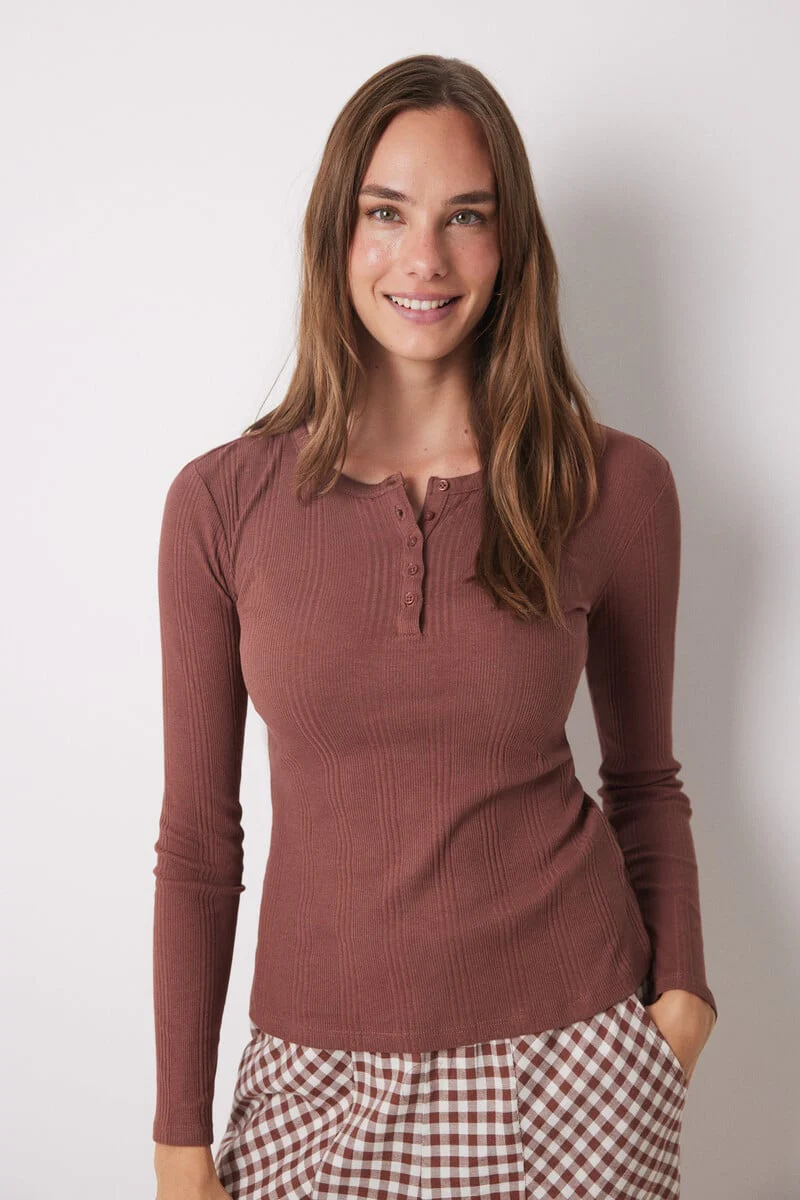 Medium Brown ribbed long sleeve t-shirt