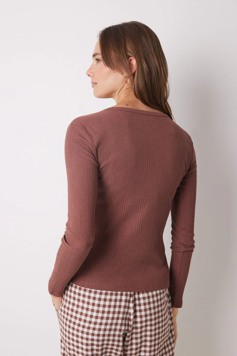 Medium Brown ribbed long sleeve t-shirt - Image 3